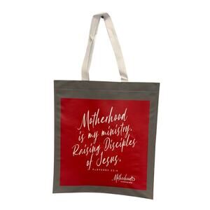 New Upcycled Hand Printed Motherhood is My Ministry Bible Shopper Tote Bag